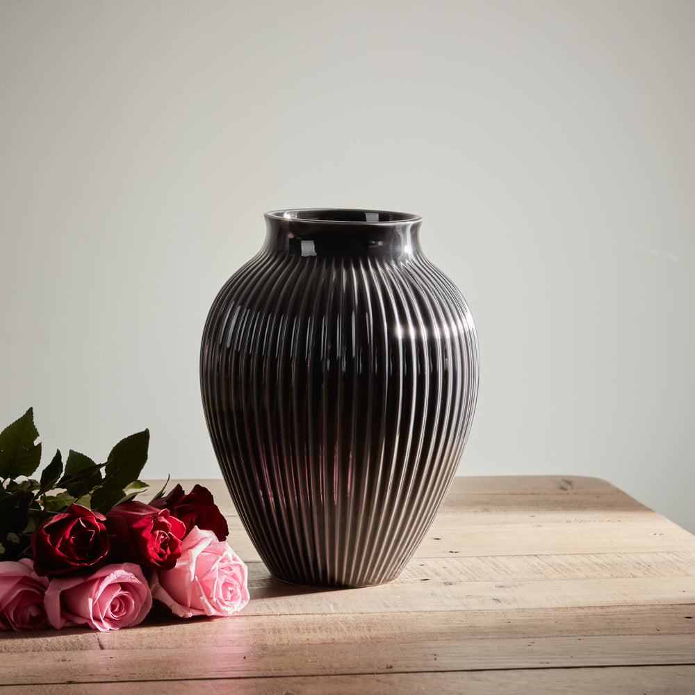 Grooved Black Olpe Vase