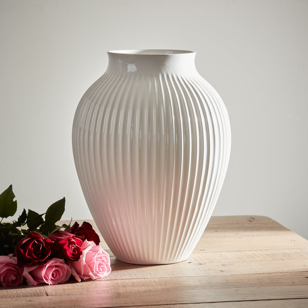 Grooved Large White Olpe Vase